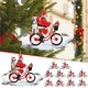 thumbnail image 2 of Paquete de 2 divertidos adornos colgantes de madera de Navidad, lindo Papá Noel monta una bicicleta con un perro, árbol de Navidad, manualidades para colgar en Navidad, Año Nuevo (GRAMO), 2 of 5