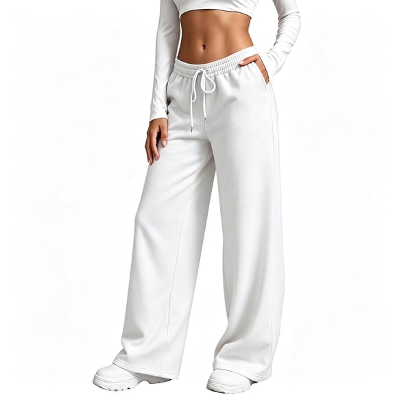 hotojiny Womens Wide Leg Fall Sweatpants Lightweight Straight Leg Baggy Lounge Sweat Pants Fashion Outfit(White,X-Large)
