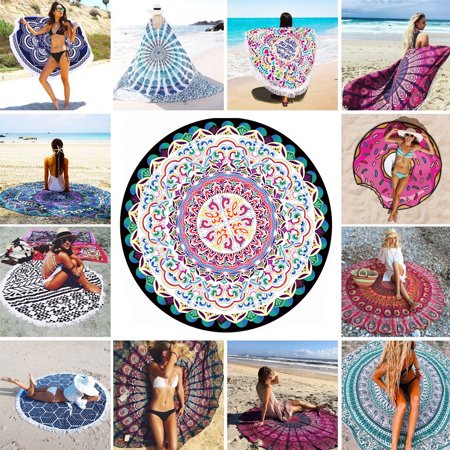 Round Beach Rugs 19 Styles Large Round Beach Mat Bohemian Mandala Tapestry Hippie Yoga Mat Swimming Thin Polyester 148cm X 148cm X 0.1cm Colorful Shawl or Table Decorations ()
