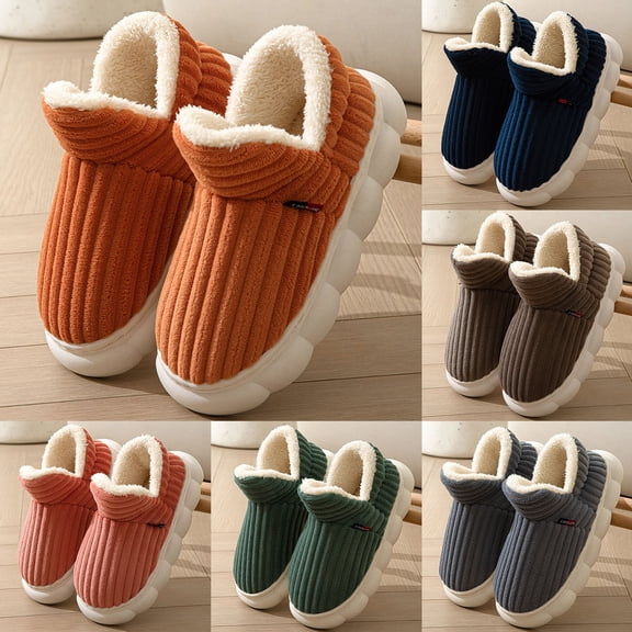 Pandaie Mens Womens Corduroy Closed Back Slippers Warm Fuzzy Fleece Lined Thick Cloud Sole Non Slip Ankle Bootie Slipper Indoor Bedroom Couple Shoes Size 6‑10