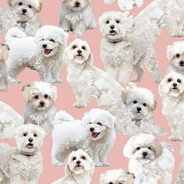 FREE SHIPPING!!! Maltipoo Design Printed on 100% Cotton Quilting Fabric for DIY Projects by the Yard (Pink, White, Black)