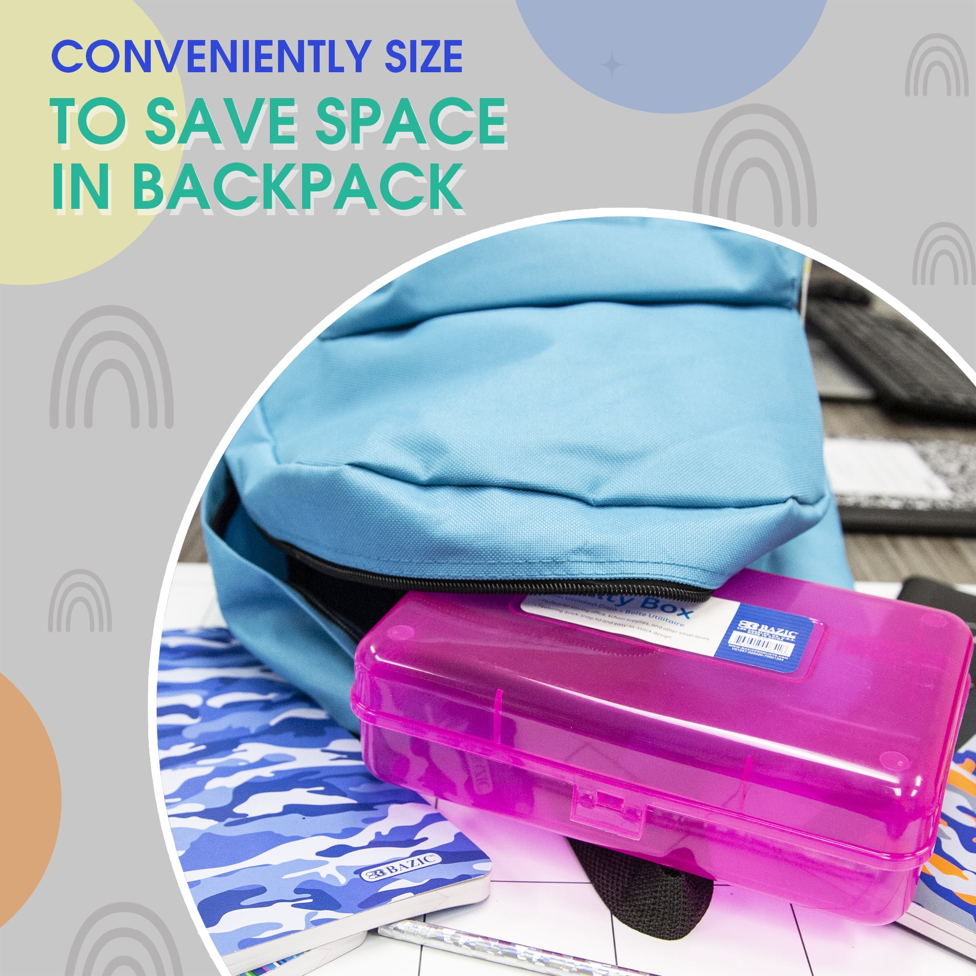 BAZIC Plastic Pencil Case Utility Storage Box, Bright Color, 4-Pack