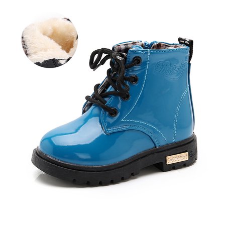

Toyella Winter Children Shoes PU Leather Waterproof Martin Boots Kids Snow Boots Blue 33