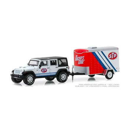 GREENLIGHT 1:64 HITCH & TOW SERIES 18 - 2015 JEEP WRANGLER UNLIMITED WITH SMALL CARGO TRAILER - STP (WHITE) 32180-B