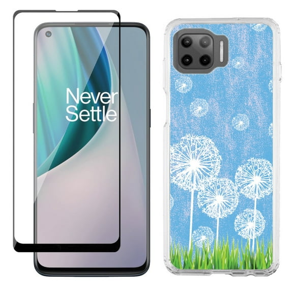 Slim-Fit Protective Phone Case compatible with Motorola Moto One 5G UW, with Tempered Glass Screen Protector, by OneToughShield ® - Dandelion Sky