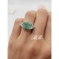 thumbnail image 2 of 10x8MM Radiant Cut Lab Created Sea Foam Blue Green Spinel, Cubic Zirconia Trillion Accents, Three Stone Ring, Sterling Silver, Made to Order, 2 of 5