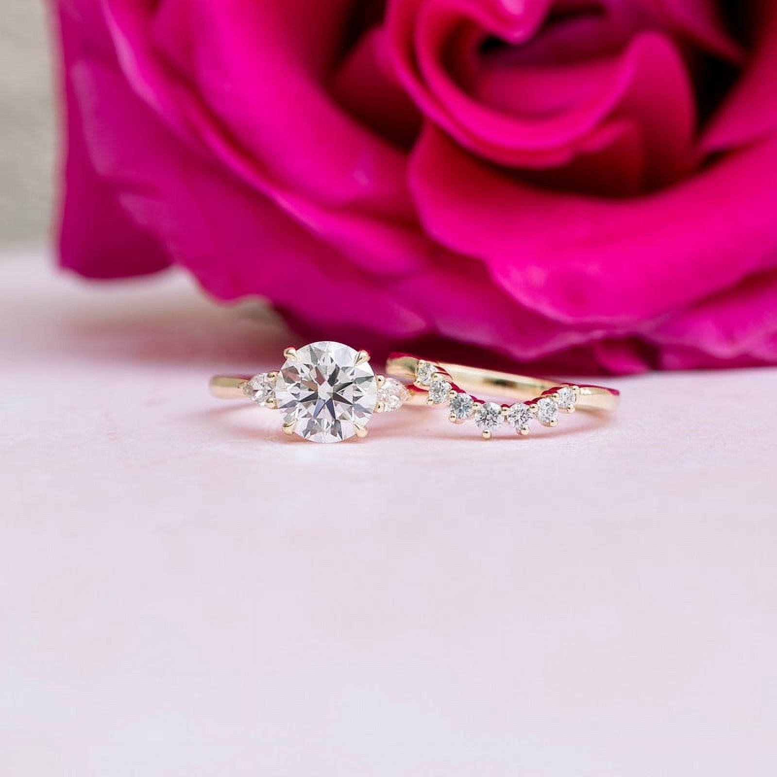 SOLITAIRE JEWELS 2.00CT Round Cut Moissanite 3 Stones Engagement Ring for Women Solid 10k Yellow Gold