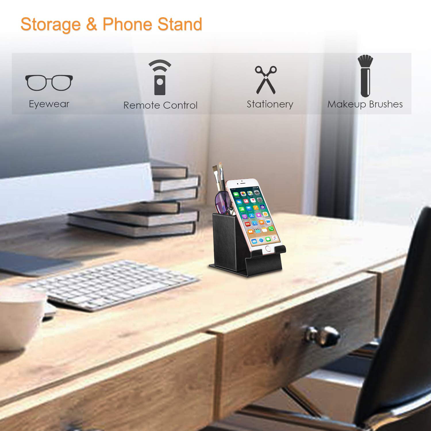 Vegan Leather Phone Stand Desktop Organizer Fintie Eyeglasses Holder with Magnetic Base