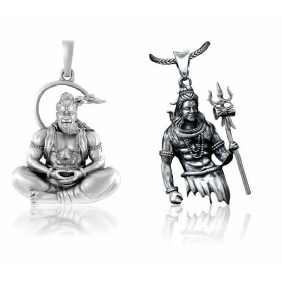 Kamada Hanuman ji silver and Shiv Pendant ,Spritual Pendant for Women and Men