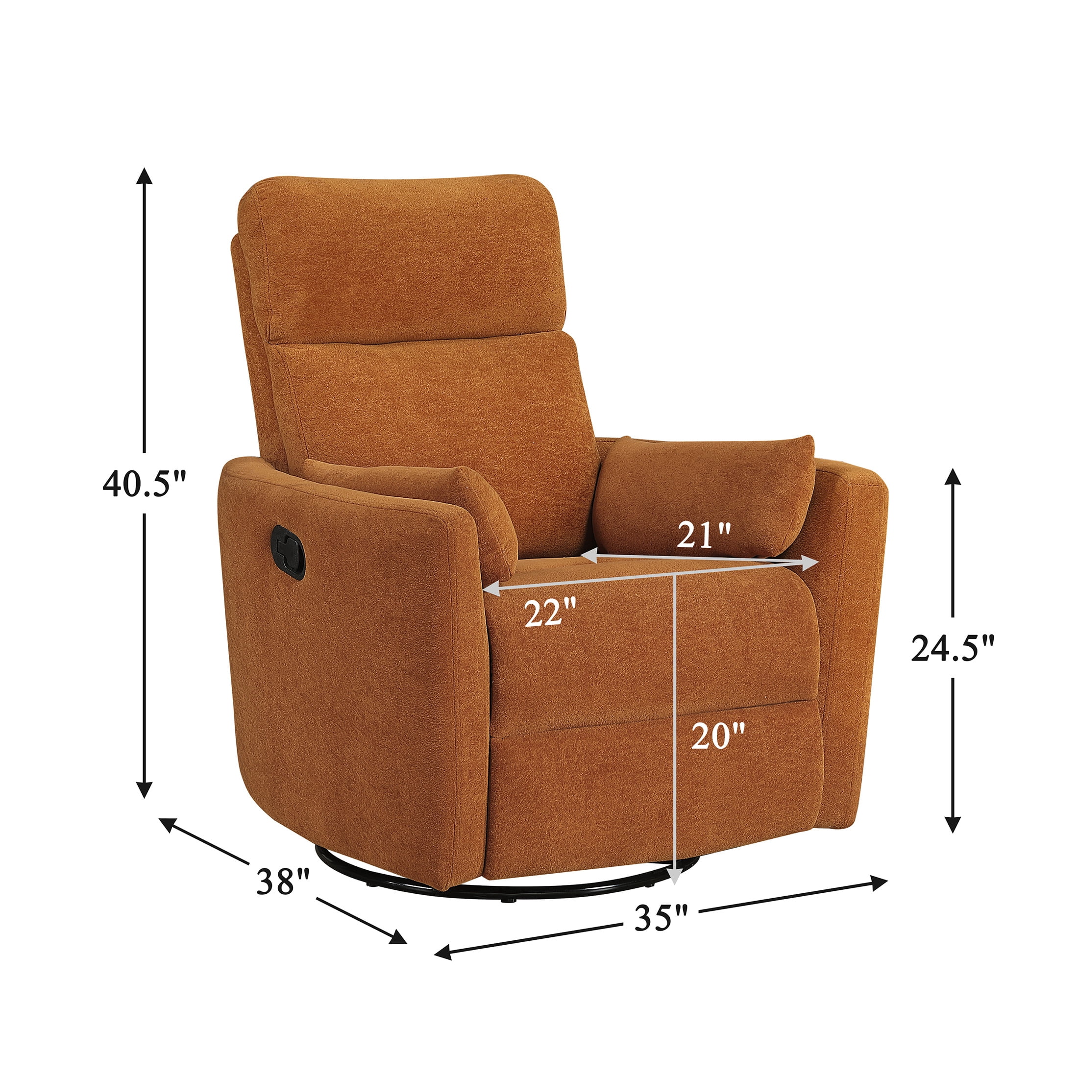 OakvillePark Allura Microfiber Swivel Glider Manual Reclining Chair, Orange
