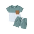 thumbnail image 1 of xiaxaixu Toddler Boys Summer Outfit Sets Short Sleeve Contrast Color Tops + Solid Color Drawstring Shorts, 1 of 9