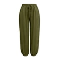 thumbnail image 4 of Nugftut Capri Pants for Women Solid Color Elastic Loose Capris Drawstring Summer Trave Capri Pants High Waisted Pants, 4 of 8