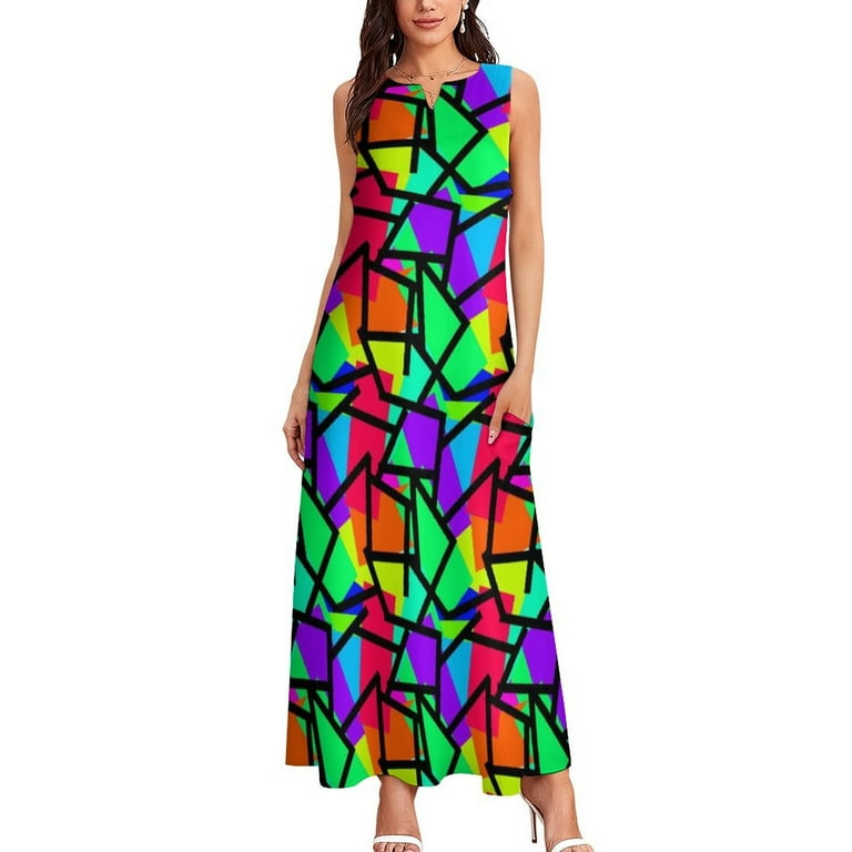 xiaoou 2025 Geometric 80S Dress Summer Vibrant Retro Style Graffiti Street Wear Casual Long Dresses Lady Graphic Trendy Maxi Dress Big Size, Women's, xiaoou 2025 Geometric 80S Dress Summer Vibrant Retro Style Graffiti Street Wear Casual Long Dresses Lady Graphic Trendy Maxi Dress Big Size, Women's,