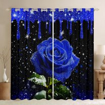 Homewish Romantic Valentine'S Day Curtains Pack of 2 (42x84 Each),Country Floral Rose Curtains Blackout,Dreamy Blue Black Bedroom Curtains For Adult,Super Cozy Room Decor