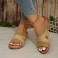 thumbnail image 2 of Women's Orthopedic Sandals Open Toe Splice Leather Platform Slides Summer Casual Cushioned Slip on Walking Shoes Soft Sole Slippers Khaki Size 7.5, 2 of 9