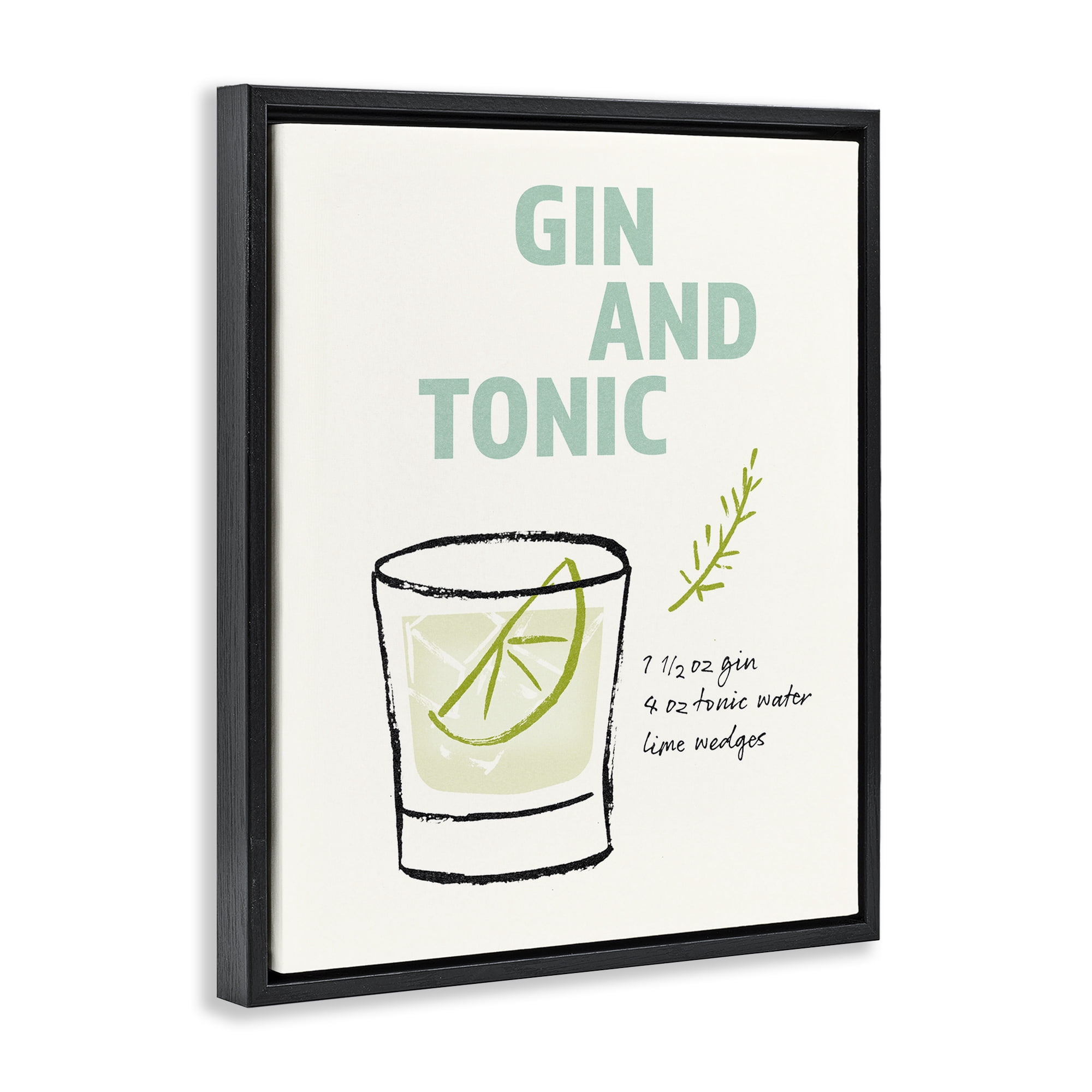 Stupell Industries Gin & Tonic Recipe Food & Beverage Painting Black Floater Framed Art Print Wall Art, 25 x 31