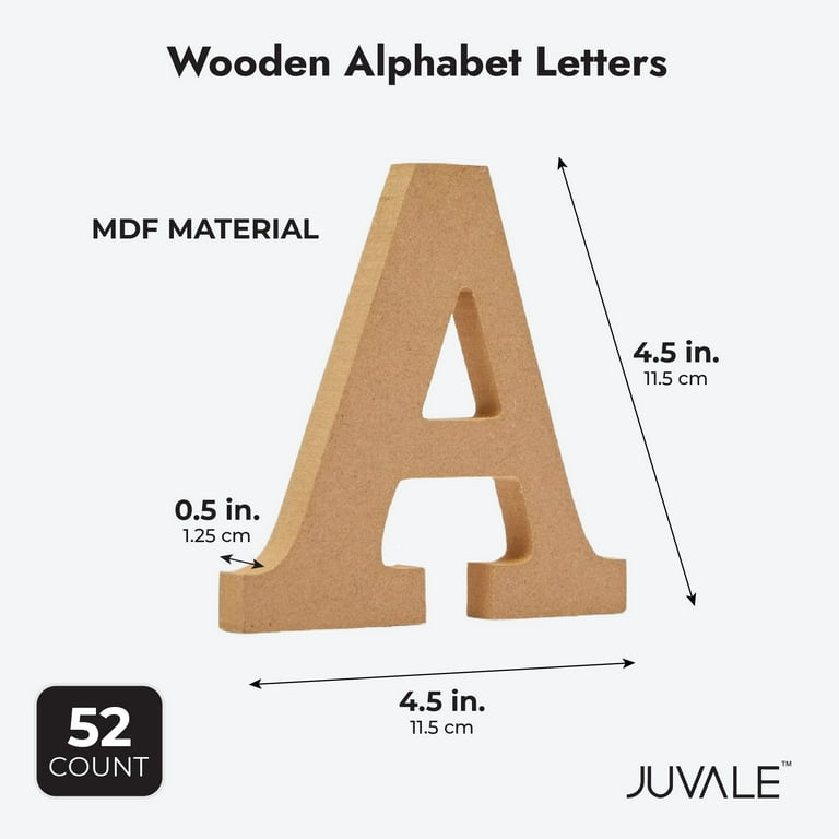 Wooden Alphabet Letters for DIY Crafts, 3D Letters for Home Wall Decor (4  In, 2 of each Letter, 52 Pieces) 