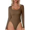 thumbnail image 2 of Women's V-Neck Long Sleeve Jumpsuit - Tight Fitting Threaded Top & Pants Set, 2 of 4
