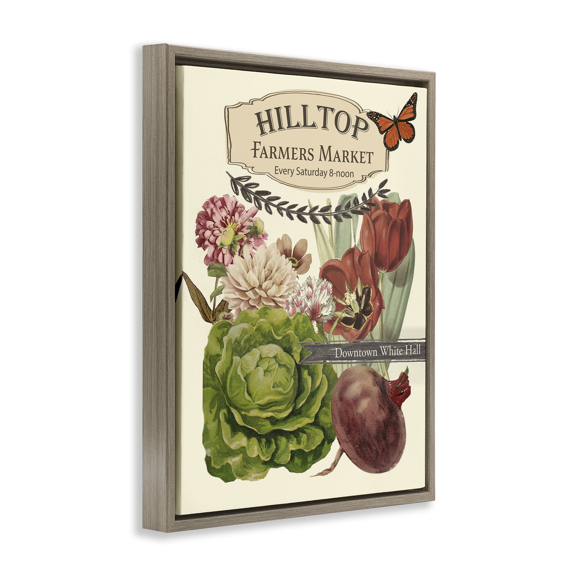 Stupell Industries Rustic Farmers Market Goods Plants & Flowers Painting Brown Floater Framed Canvas Art Print Wall Art, 17 x 21