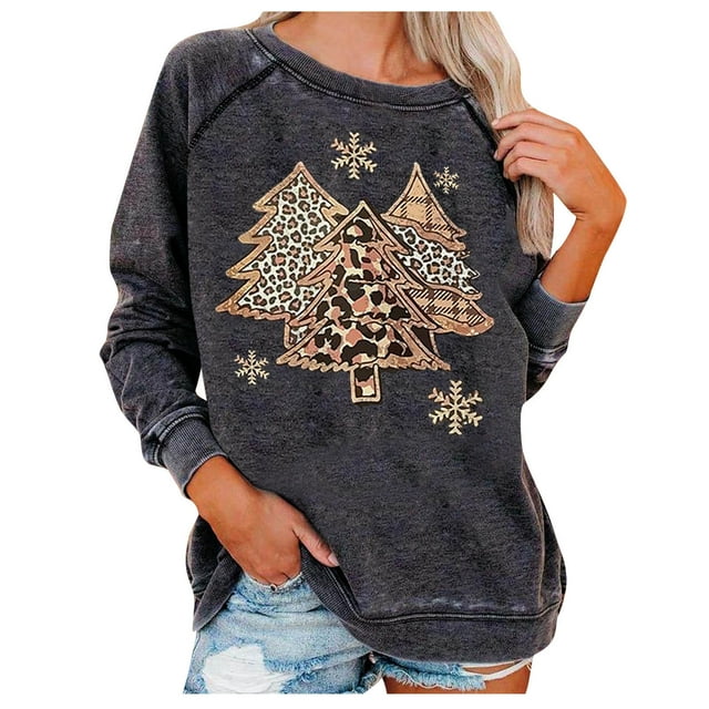 Sudadera de Cuello Redondo de Navidad Para Mujer Tops Transpirables Cómodos de Manga Larga Con Estampado de Moda Odeerbi ODB196180