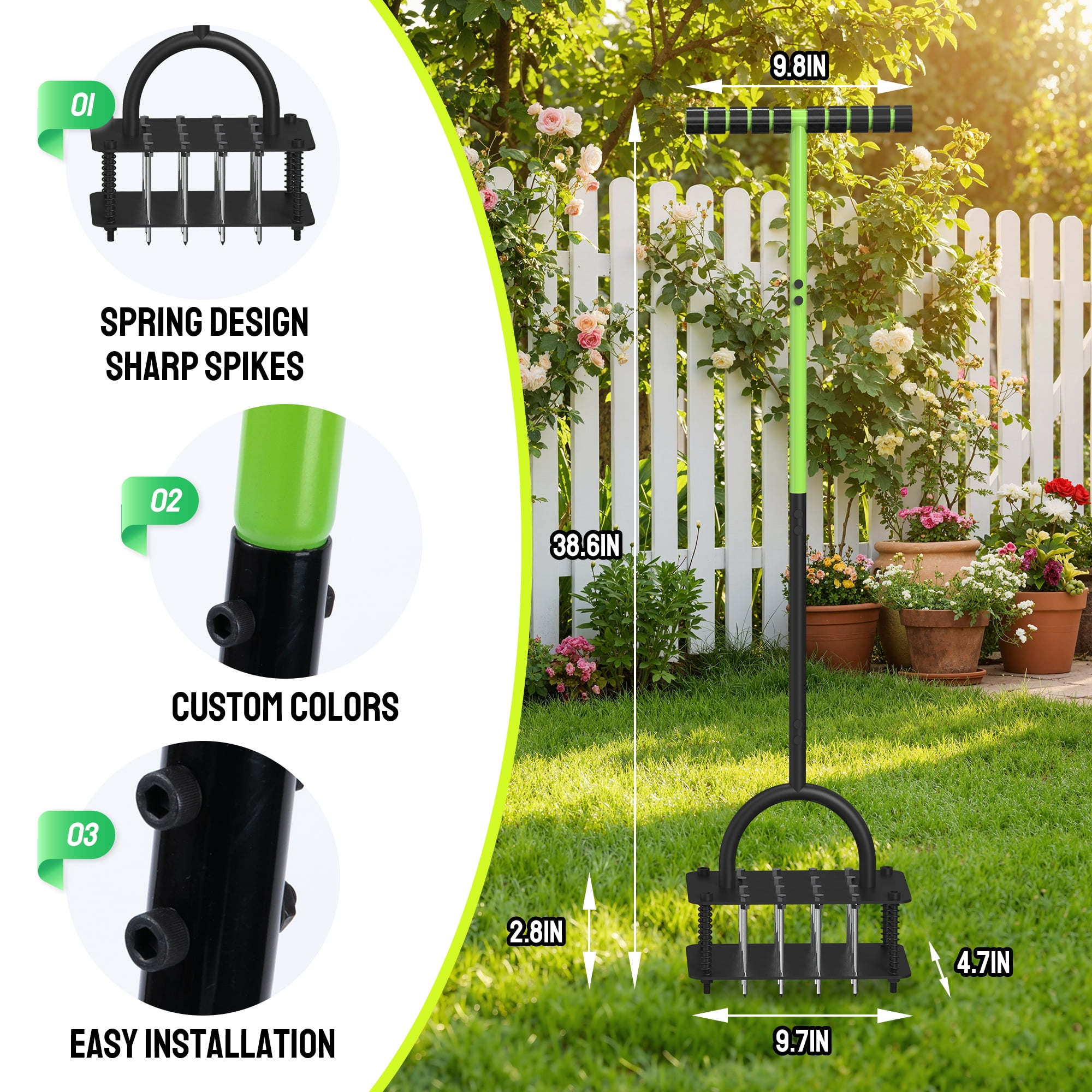 Steelite Lawn Aerator Tool,Grass Aerator with 16 Steel Spikes, Auto-Cleaning Spring Design,Manual Grass Aerators for Lawn, Yard, Garden Soil Loosening & Aeration