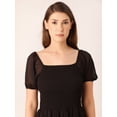 thumbnail image 5 of DressBerry Women's Solid Poly Georgette Square Neck Tiered Dress Short Puffed Sleeves Knee Length Smocked Front Casual&nbsp;Summer Wear Midi Length Light Weighted Wavy Party Wear Dress, 5 of 7