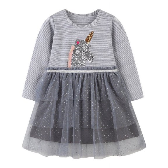 Yidarton Autumn New Children's Dress European And American Style Cartoon Embroidered Mesh Princess Dress