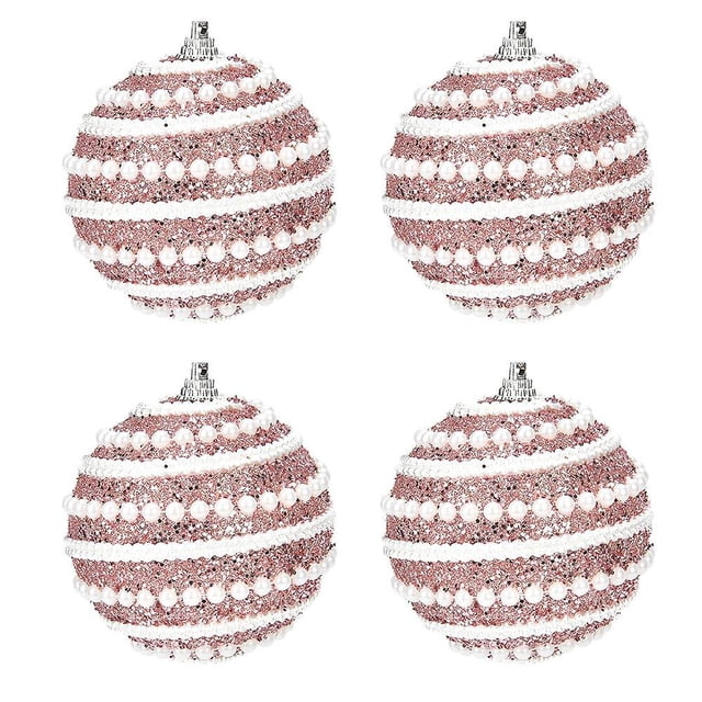 Juego de 4 piezas de decoración de árbol de Navidad con purpurina, bolas de purpurina de 0.315 in para árboles de Navidad, bodas, fiestas, decoración de vacaciones (rosa)
