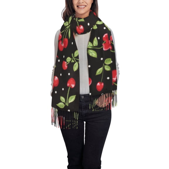 Xecao Sweet Red Cherry Pattern Womens Winter Scarf Fall Scarf Oversized Large Scarf for Women Warm Shawl Wrap