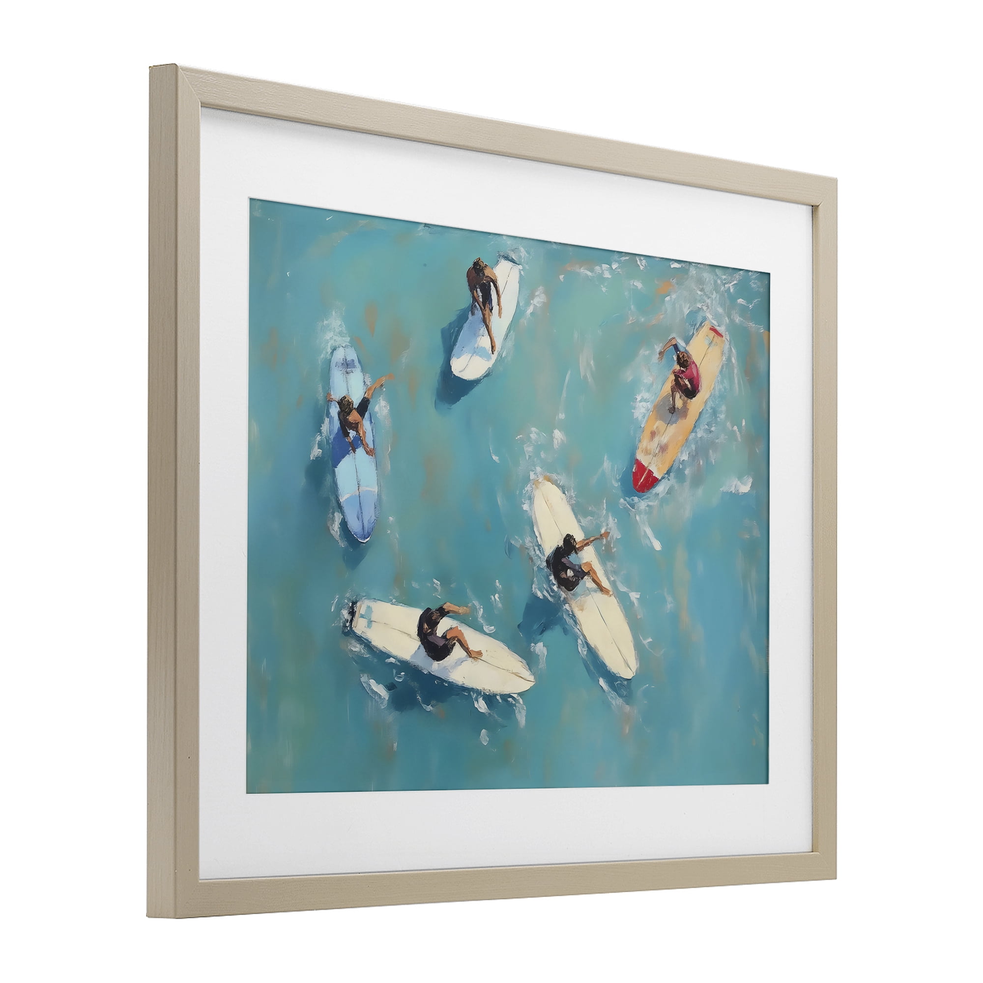 Stupell Industries Group of Surfers at Sea Birch Framed Print Under Glass, design by LSR Design Studio