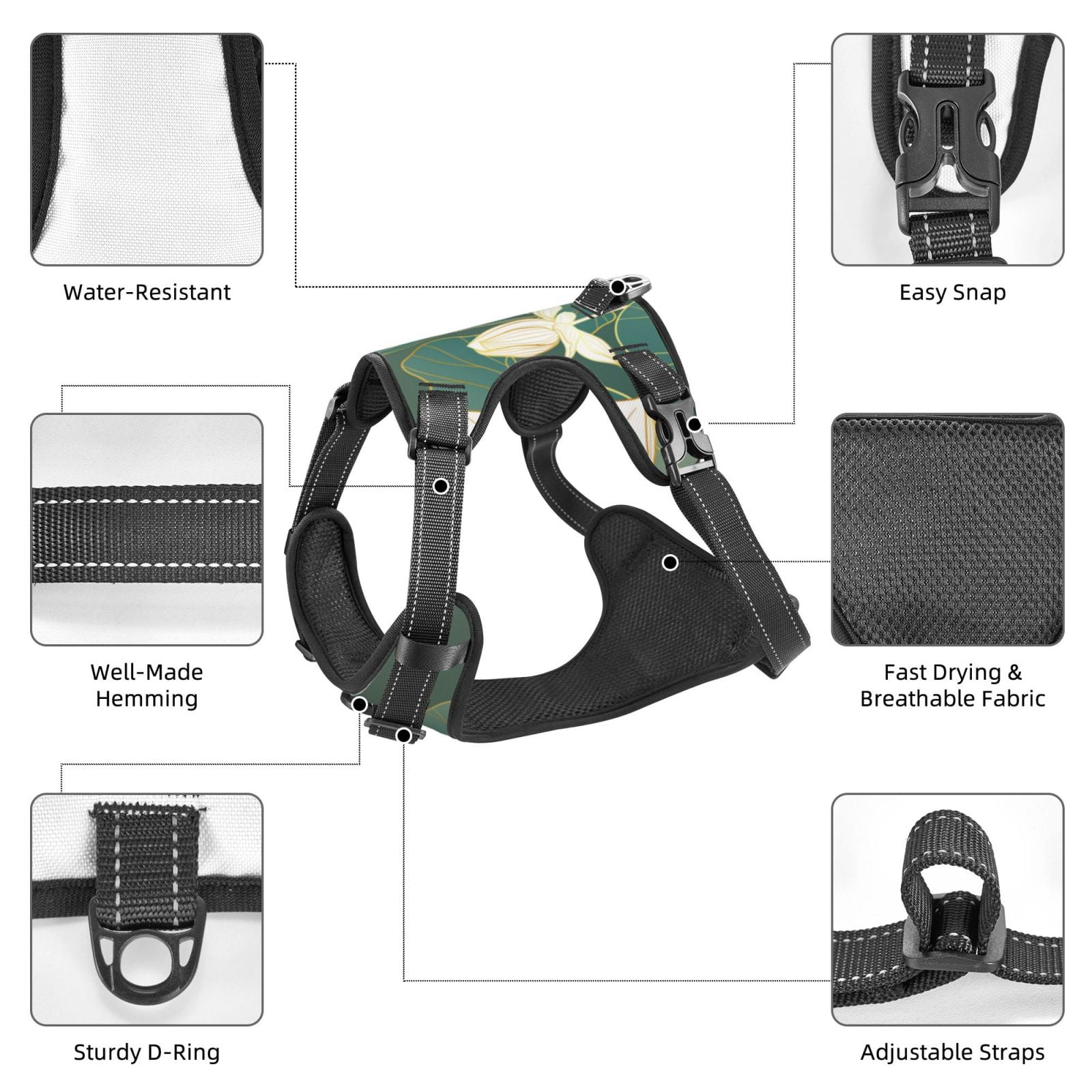 Vsdgher Lotus Golden Line Dog Harness, No-Pull Pet Harness, Dog Vest, Pet Vest for Small to Large Dogs-Small
