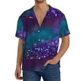 thumbnail image 3 of JUNZAN Mens Casual Button Down Shirts Short Sleeve Purple and Green Glitter Print Shirt-Large, 3 of 7