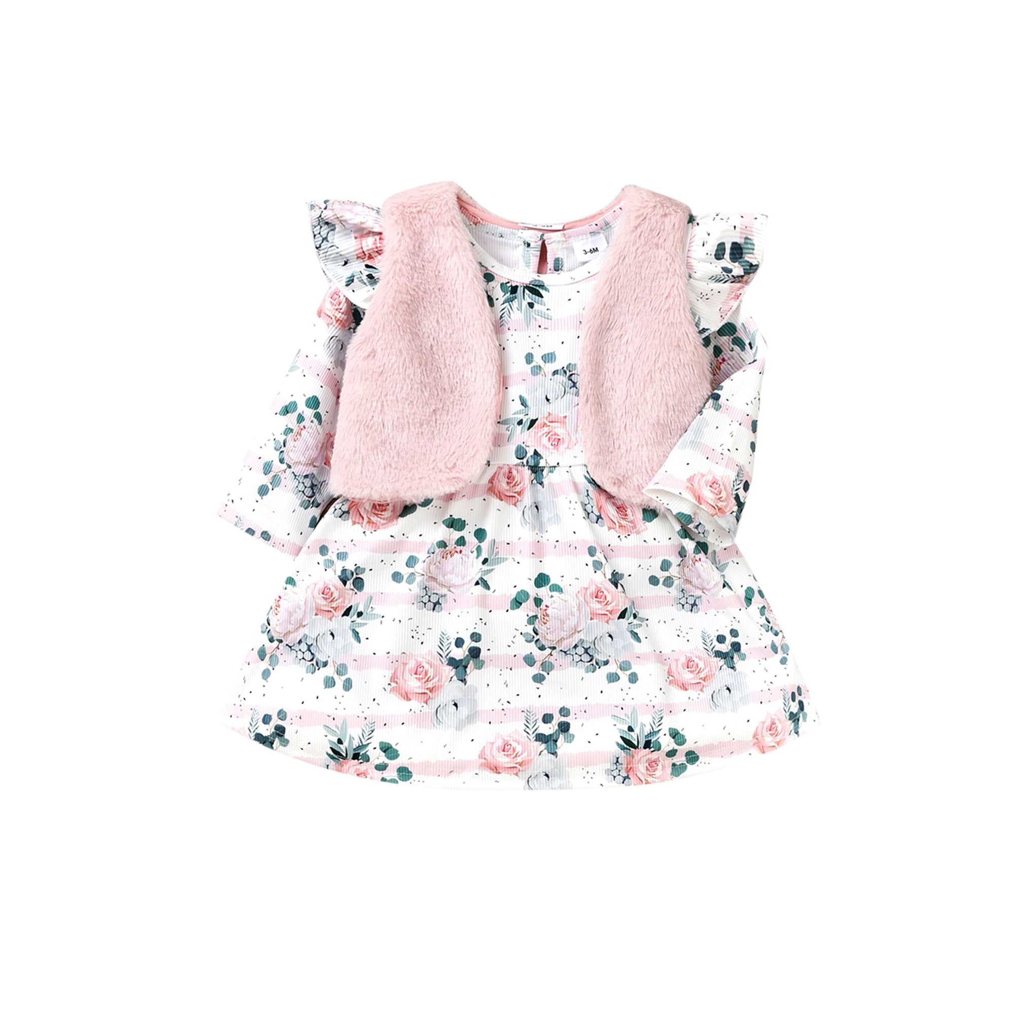 goowrom Infant Baby Girl Dress Vest Set, Ruffle Shoulder Long