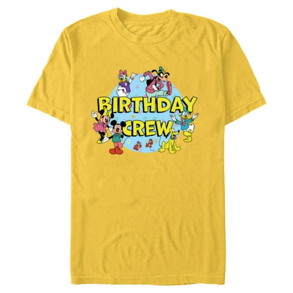Disney Mickey and Friends Birthday Crew Party Matching - Short Sleeve Blended T-Shirt for Adults - Customized-Yellow