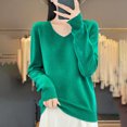 thumbnail image 4 of Womens V Neck Sweater, Fall Sweaters for Women Fashiong Loose Fit Solid Color Knitted Long Sleeve Pullover, 4 of 4