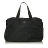 Unisex Pre-Owned Authenticated Prada Tessuto Boston Bag Nylon Fabric Black Top HandleBag