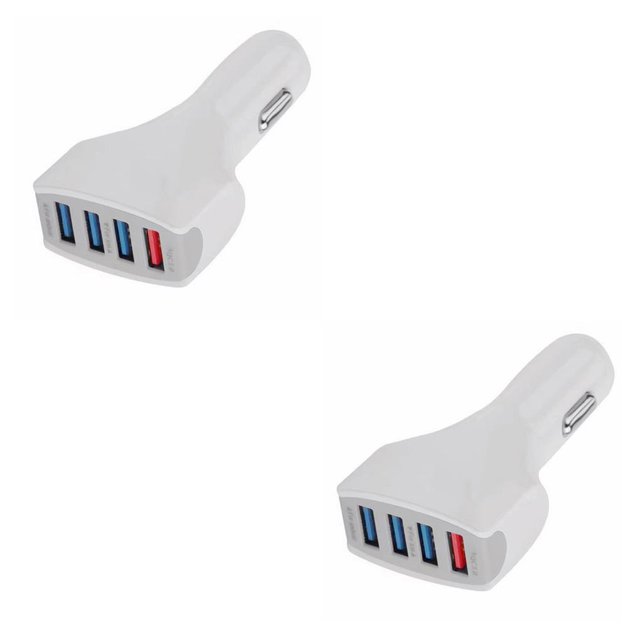 maskred QC 3.0 Quick Charge Adaptive 4 Port USB Fast Car Charger Phone Smart Car Charger White 2Set