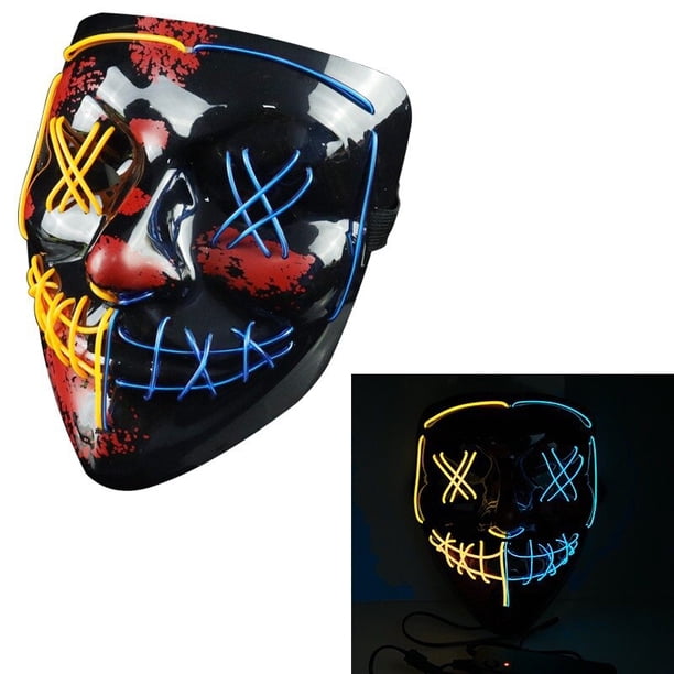 Máscara LED de purga para Halloween, disfraz de fiesta de DJ, luz a colores mezclados, brilla en la oscuridad