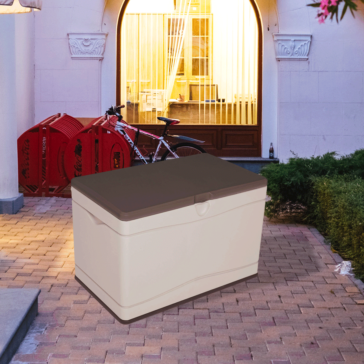 80 Gallon Deck Box, Heavy Duty Outdoor Plastic Storage Box for Patio
