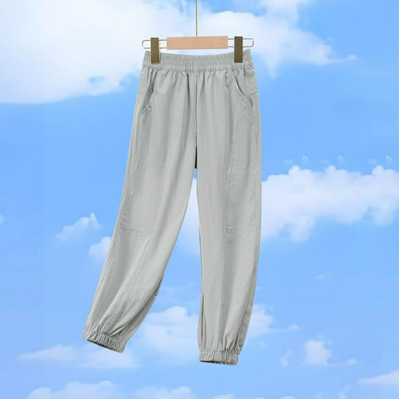 SGFCWSX Jogger Pants for Girls Elastic Waist Solid Color Tapered Leg Soft Sweatpants Summer Green Size 12 Years