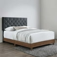 thumbnail image 2 of Tufted Bed Frame, Queen Size, Velvet, Wood, Brown Walnut Grey Gray, Modern Contemporary Urban Design, Box Spring Required, 2 of 5