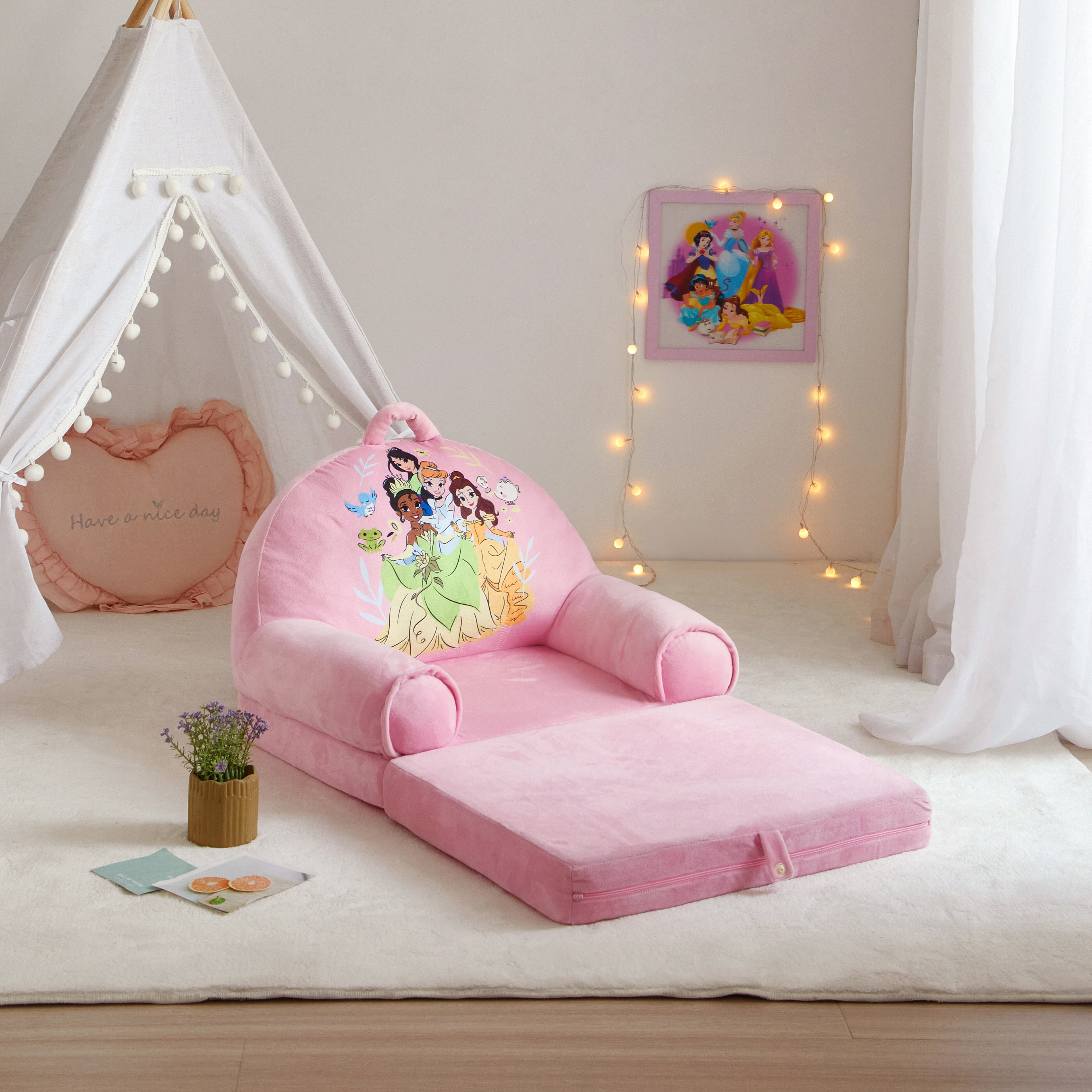 Toddler Princess Blue & Pink Polyester 2-in1 Flip Out Chair