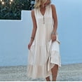 thumbnail image 2 of Summer Flowy Maxi Dress with Pockets Sleeveless Loose Casual Sundress V-Neck Tiered Sun Dress for Beach Cruise Vacations  XL, 2 of 8