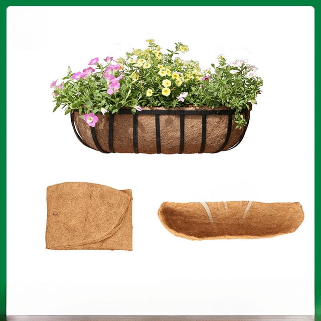 Cesta de flores de cocotero para pesebre, maceta para flores, cesta colgante interior, cesta de pared, coco rallado, artesanías, jardinería, palo de coco largo y plegable