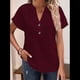 thumbnail image 4 of Camiseta de Corta con Cuello en V y Botones para Mujer, Color Rojo Vino, Talla M, 4 of 6