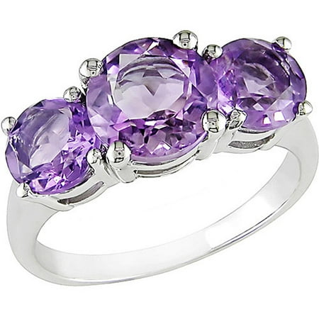 Tangelo 3 Carat T.G.W. Round Amethyst Three-Stone Ring in Sterling Silver