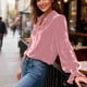 thumbnail image 5 of Ounisa Women's Velvet Tops Dressy Casual Long Sleeve Smocked Work Blouses Trendy Blusas Elegantes Button Down Shirts, 5 of 7
