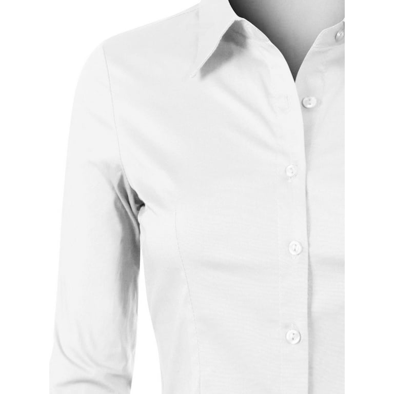 Made by Olivia Women's 3/4 Sleeve Stretchy Button Down Collar Office Formal  Casual Blouse Shirts Top 