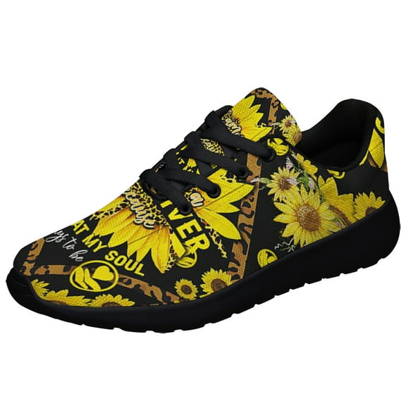 I Am A Caregiver Sunflower Leopard Shoes Sneakers for Women Men Black Size 3.5