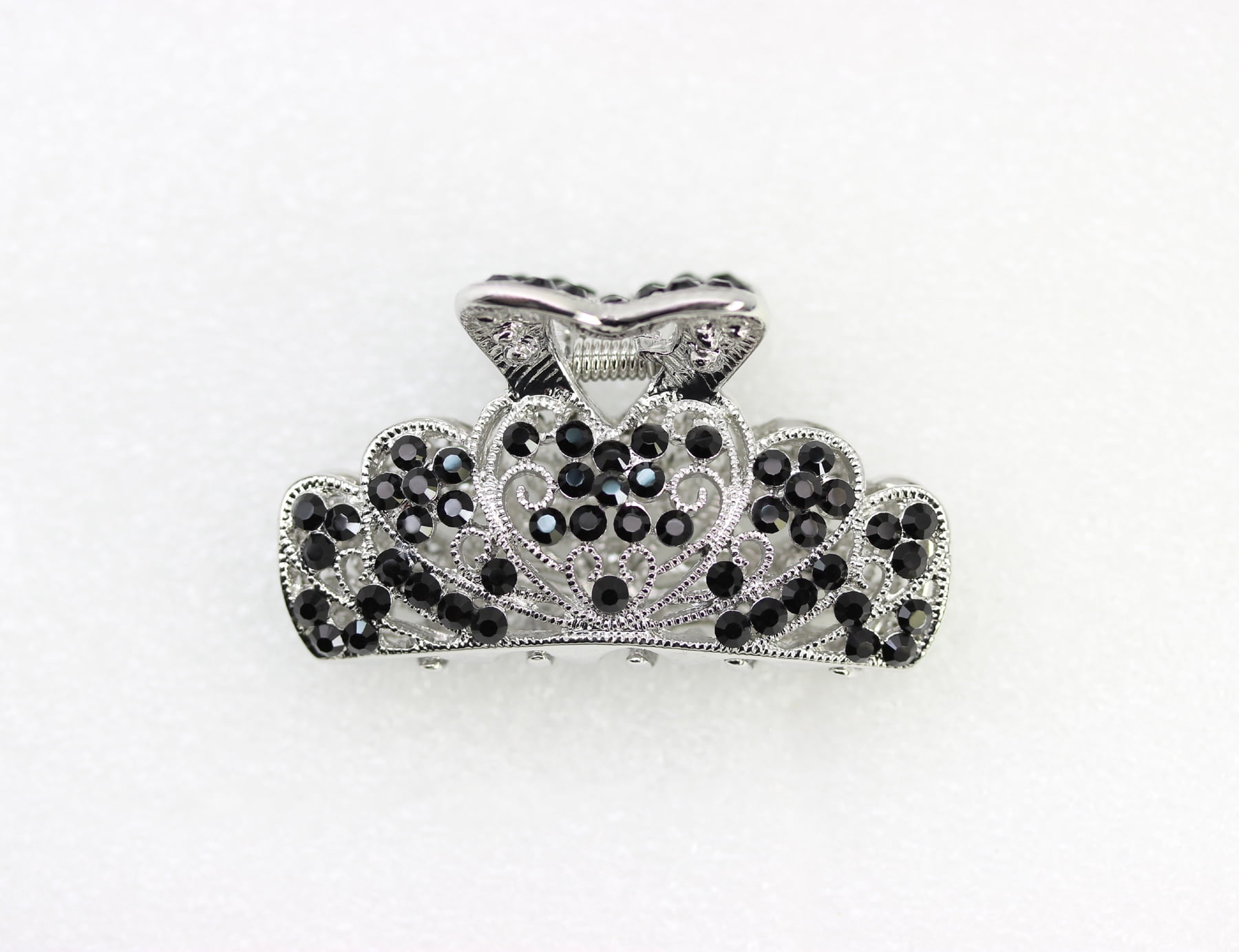 Faship Gorgeous Black Rhinestone Crystal Floral Hair Claw Clips